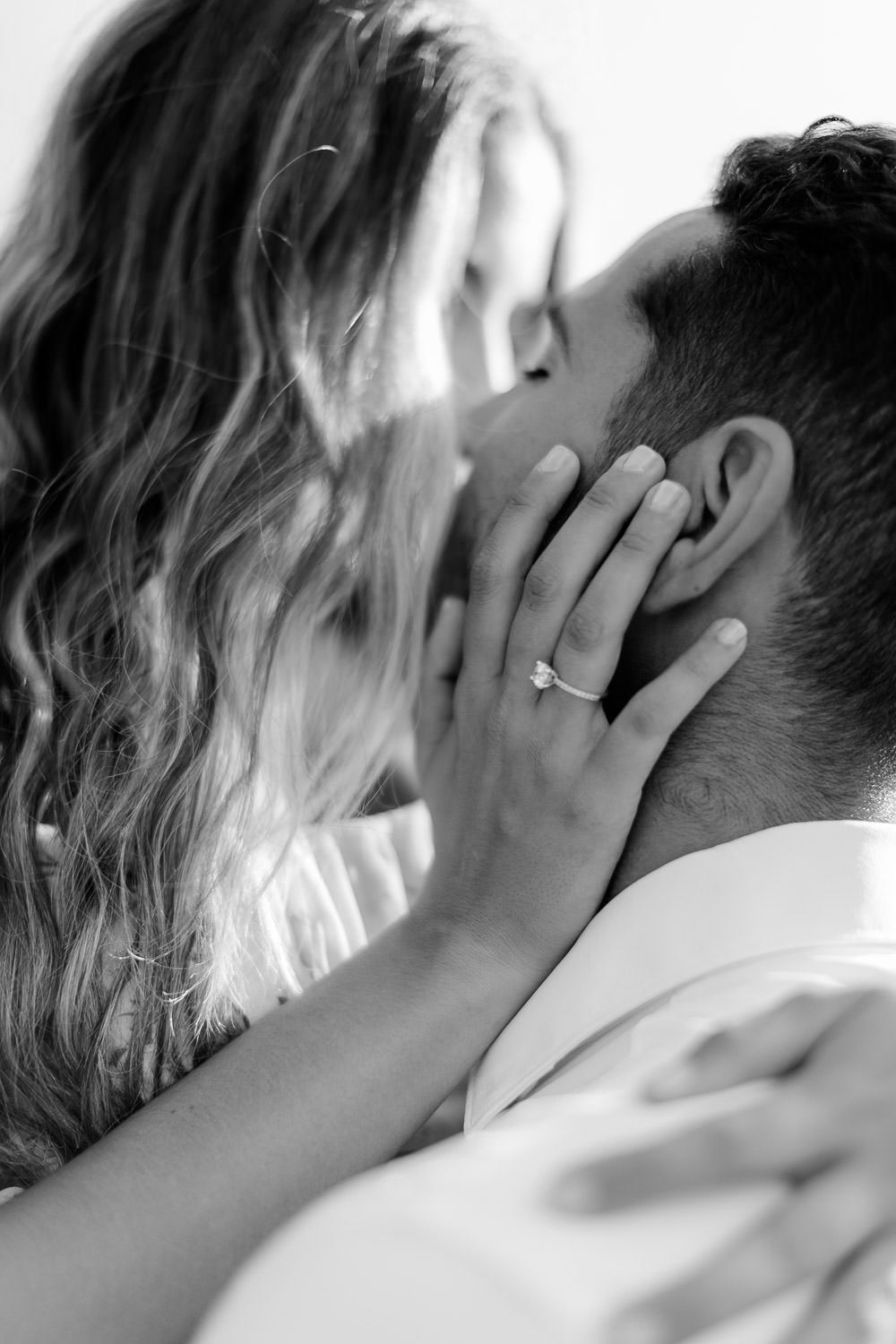 black and white engagement photo